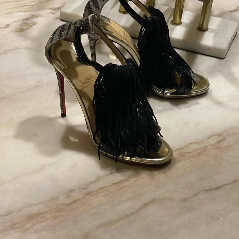 Christian Louboutin Silver Heels with Black Tassels - Picture 3 of 7